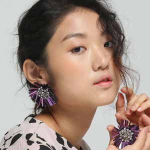 Mirabo vintage sequin flower earrings-Purple