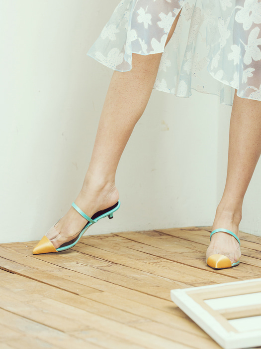 mint yellow pointed toe two-tone mule