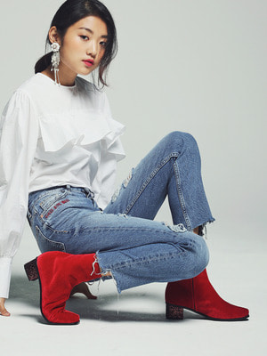 Red Velvet Angle Boots