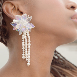 Queen Crystal Flower Pearl Drop earrings.